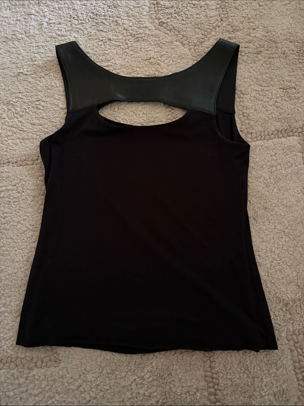 Bailey 44 Black Cutout Tank with Faux Leather Yoke
